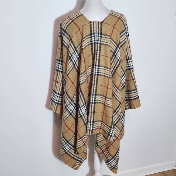 V. Fraas Tan Plaid Wrap One Size Tan, Black and Red Winter Wrap - Picture 5 of 9